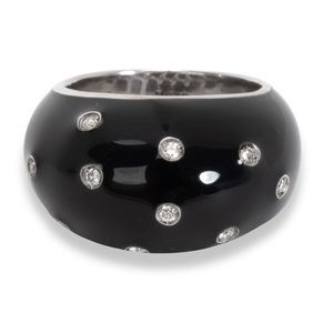 SOHO Black Enamel Diamond Ring in Stainless Steel 0.12 CTW